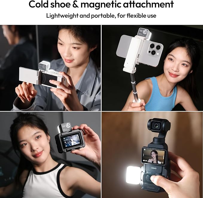 ULANZI DG01 Mini Cube Phone Light Portable LED Camera Light for DJI OSMO Pocket 3 Action Camera Sony zv-e 10 Canon r550,Support Magnetic Attraction & Type-C Charging for ULANZI JJ02 Tripod(White)