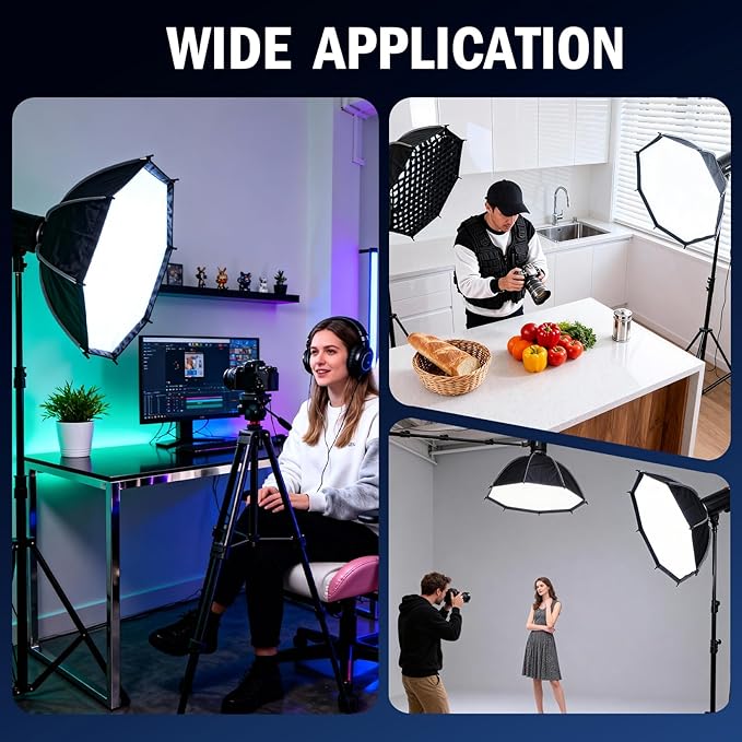 35.4"/90cm Octagonal Softbox, Quick Release Bowens Mount Softbox with Honeycomb Grid, Light Diffusers, Carrying Bag, Professional Soft Box for Studio Photography Lighting Flash