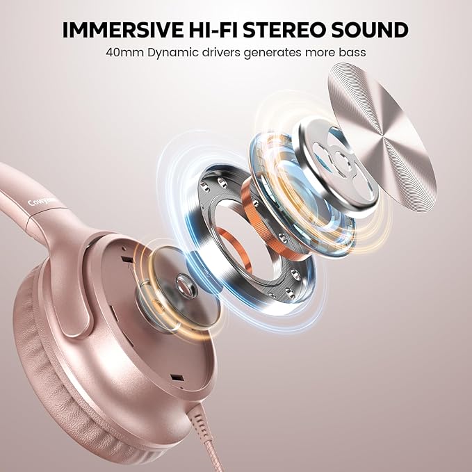 USB C Headphones Wired, Over Ear USB C Wired Headphones with Microphone, Volume Control, HD Stereo Sound, Foldable USB Type C Headphone for Adult/Teens/Laptop/Computer/iPhone 15/16/17, Rose