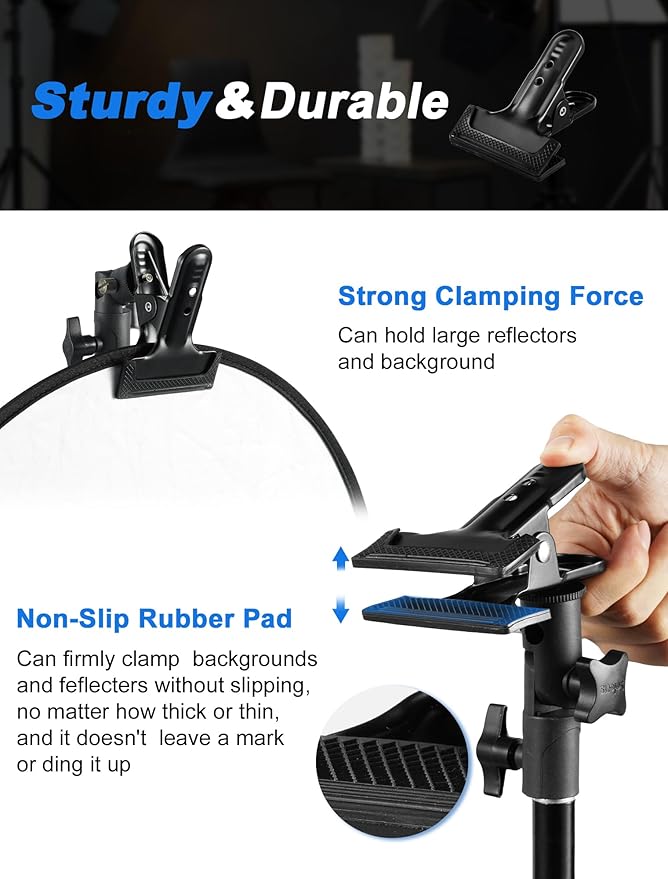 Selens 2 Packs Photography Reflector Clamp Holder Speedlite Hot Shoe Bracket with 1/4"" & 3/8"" Screw Mount with Photo Studio Light Stand, Lighting Umbrella Reflector