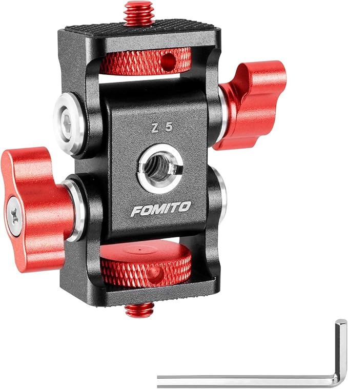 FOMITO Aluminum Alloy Dual Head 1/4'' Screw and 1/4''(3/8'') Screw hole , DSLR Rabbit cage Monitor Bracket with Adjustable Damping Photography Expansion Accessories Red Color