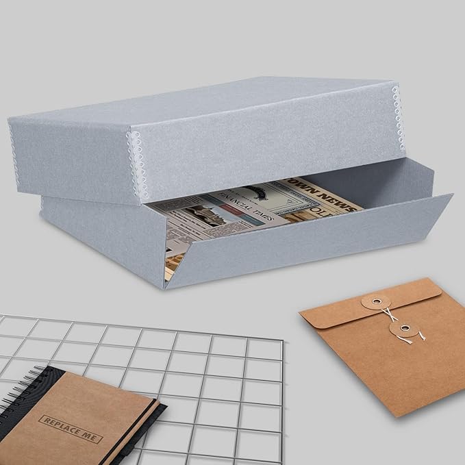 Lineco, Archival Storage Box, Museum Preservation Organizer with Drop Front Design, Acid-Free with Metal Edge, Preserves Picture Longevity, Photos, Documents, Crafts, DIY, 11x14, Pack of 2