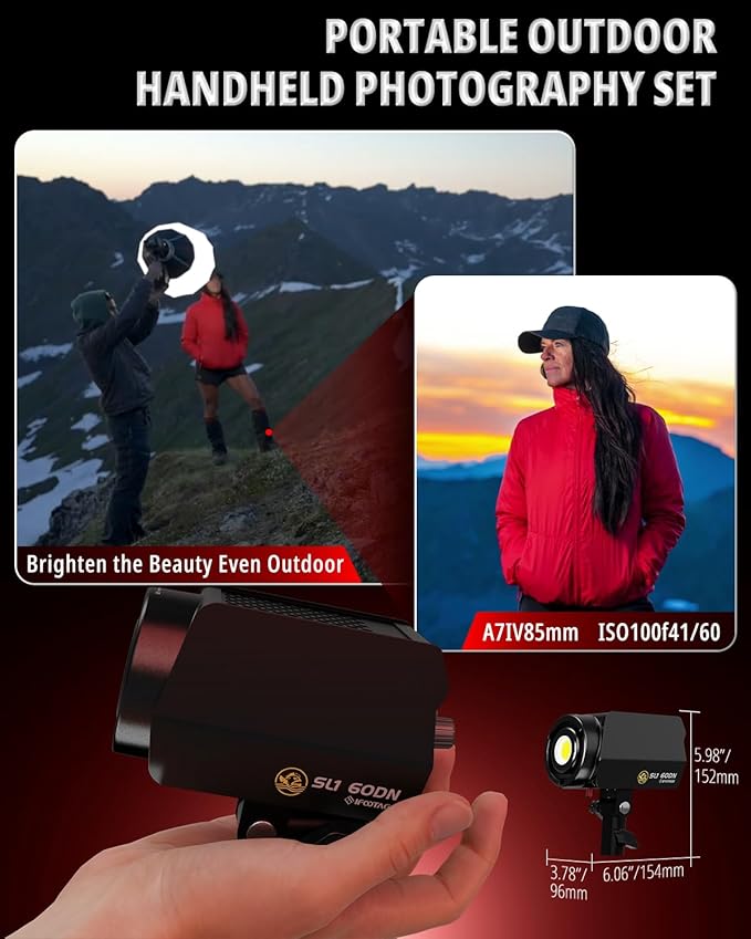 IFOOTAGE COB Video Light SL1 60DN,Continuous Output Lighting, 5600K Daylight,70W Bowens Mount Lights,CRI 98,TLCI 99,12200 Lux,Blueteeth APP Control, Support AC Adapter,Type-C Charge Cable