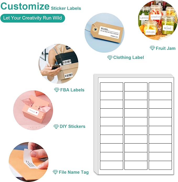 MFLABEL Address Labels, 1" x2-5/8 Mailing Labels, 30-UP White Shipping Labels for Inkjet or Laser Printer, 6000 Sticker Labels (200 Sheets), 30 Labels per Sheet