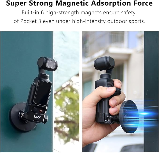 HSU Magnetic Expansion Adapter Mount Compatible with DJI Osmo Pocket 3, Magnet Extended Mounting Bracket Frame with Cold Shoe, Osmo Pocket 3 Quick-Release