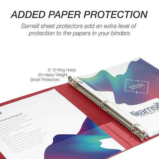 Samsill Durable 0.5 Inch Binder, Made in USA, D Ring Binder,FSC 100% Recycled Chipboard, Red