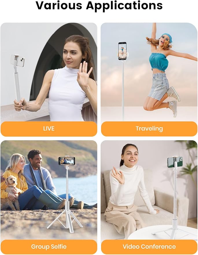 71" Phone Tripod, NT79 Extendable Selfie Stick with 1/4" Camera Mount for Cell Phone＆Camera, Phone Tripod Stand Holder with Remote Compatible with iPhone Android, Camera (White)