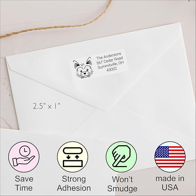 White Home Address Labels - Personalized Return Address Stickers, Custom Printed Mailing Labels for Envelopes, Packages, Wedding, Business (Dog - Yorkshire terrior)