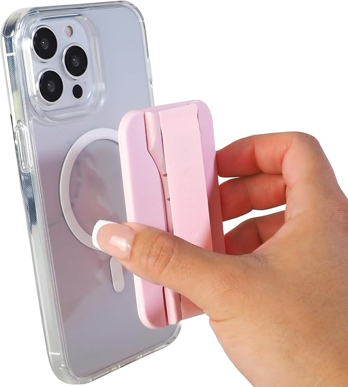 LoveHandle PRO MagSafe Compatible Magnetic Phone Grip w/Kickstand - Mount, Strap and Stand for Smartphone and Tablet - MagSafe Ring Included - Fits All Devices - Light Pink