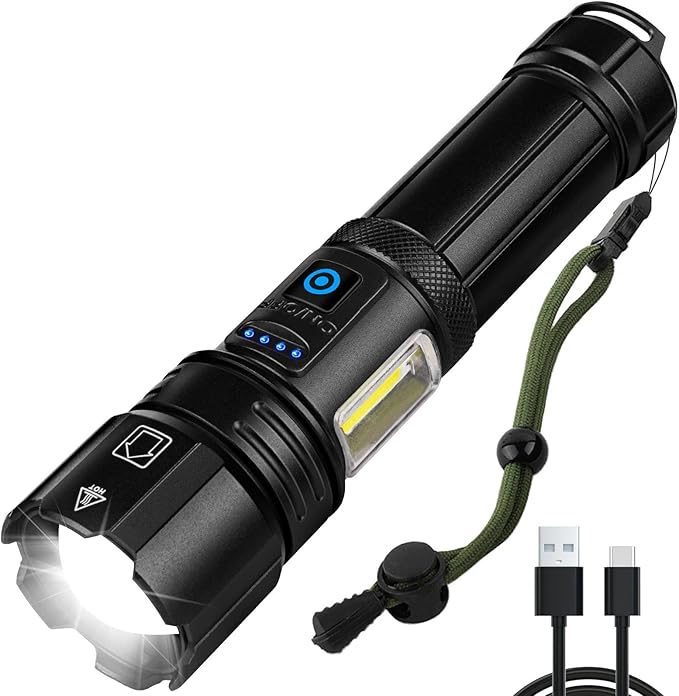 Rechargeable LED Flashlight, Super Bright 99,000 High Lumens Flashlight, 7 Modes,COB Side Light & Powerful IPX7 Waterproof Flashlight, Brightest Flash Light for Home, Camping,Hiking