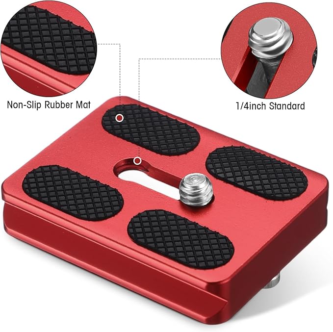 Frienda 2 Pieces Metal Quick Release Plate with 1/4''-20 Camera Screw Tripod Mount Plate Fits Standard for DSLR Camera Tripod Ball Head(Red,Pu50)