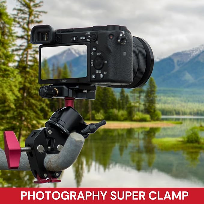 REFLEX CAMERA Super Clamp With 1/4" and 3/8" Threaded Holes for Mounting Cameras, Lights, Umbrellas, Hooks, Shelves, Plate Glass, Cross Bars, compatible with Magic Arm and more...