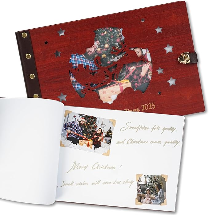 Personalized Wooden Christmas Holiday, Vintage Memory Scrapbook, Memories Photo Album for Family Holiday Memories, Unique Christmas Gift