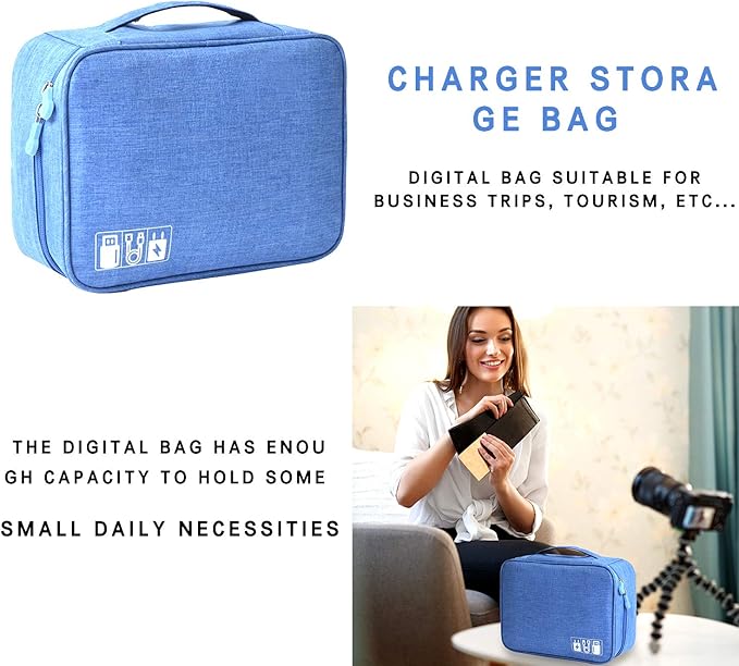 Electronic Accessories Organizer, Portable Travel Cable Storage Bag Tech Pouch with Adjustable Compartments Water-Resistant Handbag for Smart Device Cords Chargers Hard Drives Gadgets