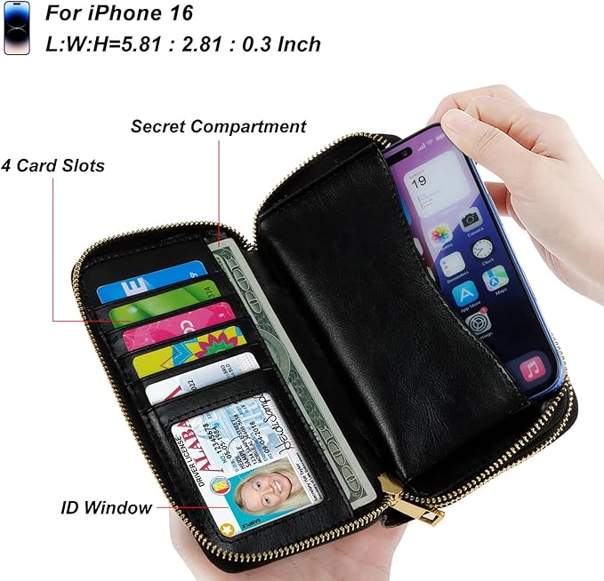 Cellphone Wallet for Women Dual Zipper Long Purse with Removable Wristlet