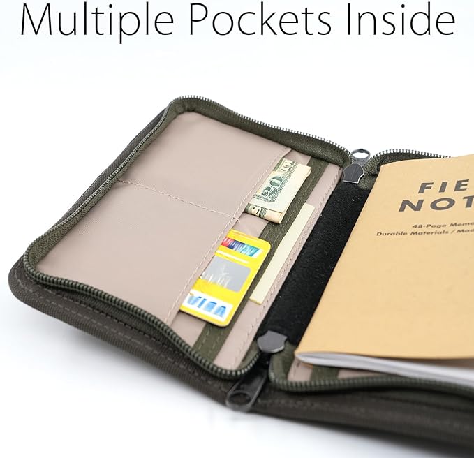 diodrio 3.5” x 5.5” Journal Cover for Field Notes Moleskine Cahier YKK Zipper, A Rugged Waxed Canvas Cover for Pocket Notebook Journal Sketchbook with Pen Holder, Water Resistant, Olive.