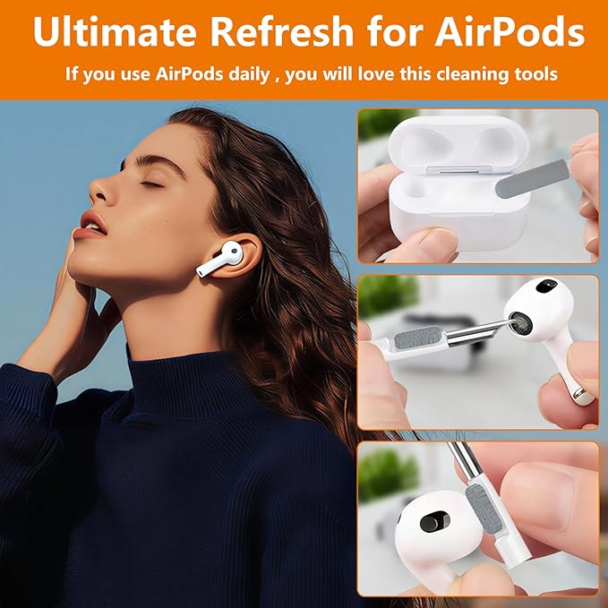 Cell Phone Cleaning Kit, iPhone Cleaning Kit for Charging Port Cleaner Keyboard Cleaning Kit for Airpods/Android/USB C/Earbuds/Laptop/iPad/Camera Lens with Stylus Pen (White, Brush Refill)