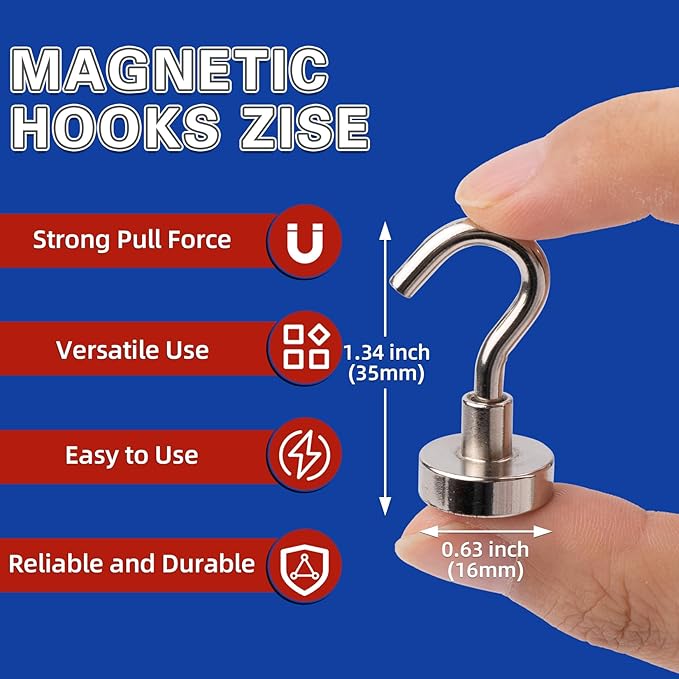 Junarter Magnetic Hooks, 40 Pack Magnetic Hooks for Cruise Cabins, 25lbs Magnet Hooks, Strong Magnetic Hook Heavy Duty, Magnets with Hook, Metal Magnetic Hook for Hanging, Refrigerator, Grill