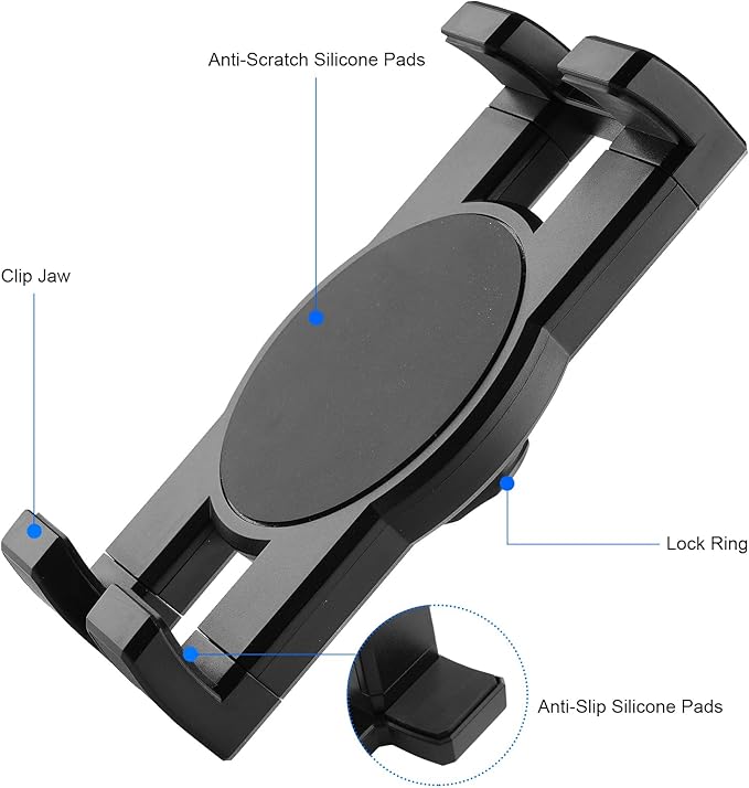 iPad Holder for Microphone Stand/Mic Music Stand,Tablet Mount Compatible with 4.7~12.9" / Nexus/LG G Pads/e-Reader/Switch/iPhone,360° Adjustable 10" Long Aluminum Alloy Arm