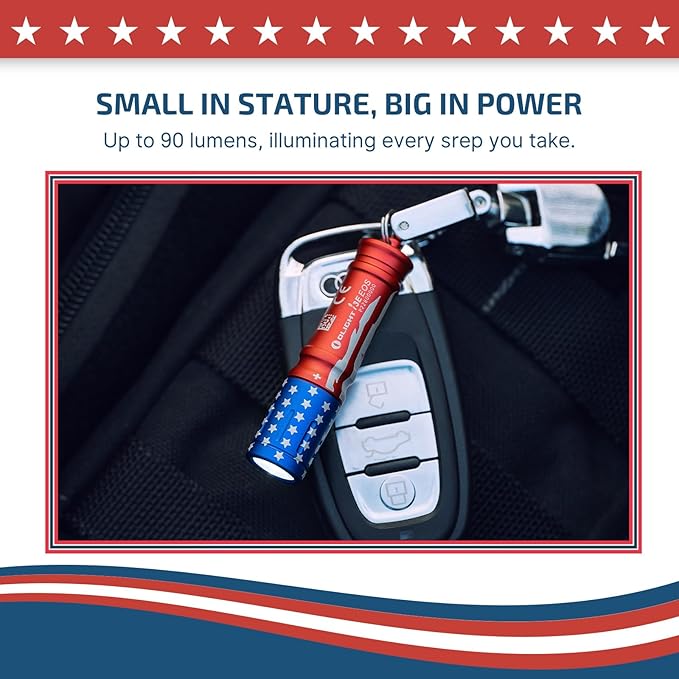 OLIGHT i3E EOS PMMA TIR Lens AAA EDC Flashlight 90 Lumens Compact Keychain Flash Light for Night, Camping (Stars & Stripes Edition)