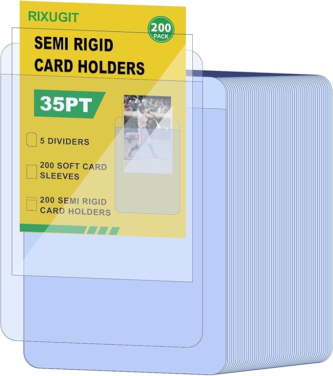 400ct Card Protectors - 200 Semi Rigid Card Sleeves and 200 Soft Sleeves, Semi Rigid Card Holder, Semi Rigid Baseball Cards Sleeves Protectors, Graded Trading Cards Sleeve