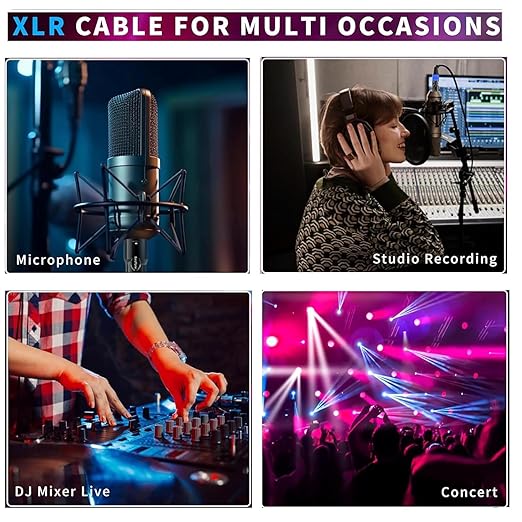 XLR Cables, Microphone Cables 25ft 6 Pack, XLR Speaker Cable Male to Female Gold-Plated 3-pins Balanced Mic Cable for Microphones, Stage Lighting, Speaker Systems and More