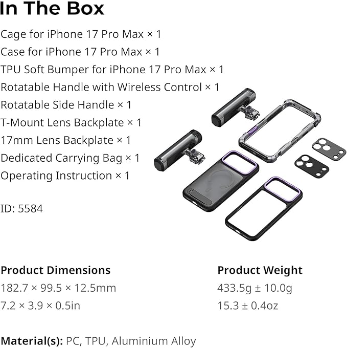 SmallRig Megatron Edition Dual Handheld Video Cage Kit for iPhone 17 Pro Max, Wireless Control Handle, Quick Release, Filmmaking & Live Streaming Kit with Case, Rotatable Handles, Lens Backplate-5584