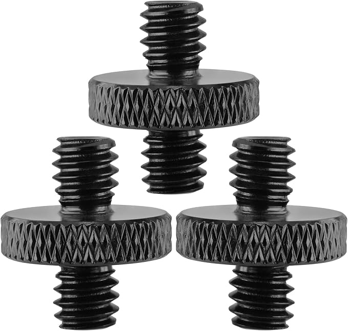 3-Pack 1/4" Male to Male Tripod Nut Connectors, Aluminum, Black