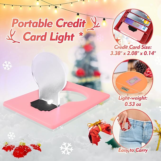 Credit Card Lights, Mini Portable Led Pocket Lamps Light Foldable Wallet Purse Lamps for Christmas Gift Party Favors, 10 pcs Pink Card White Color Light
