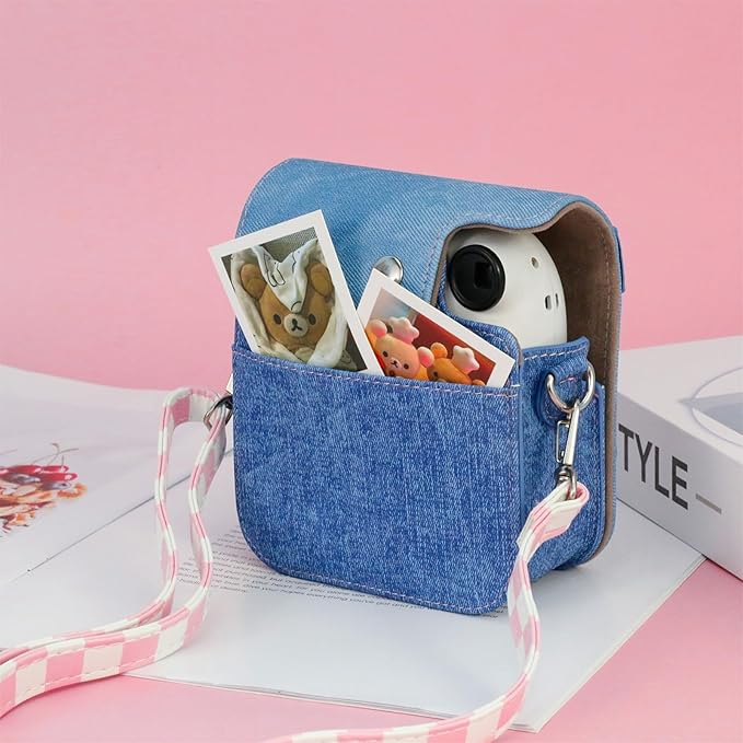 Frankmate Protective Case Compatible with Mini 12 Instant Film Camera with Accessory Pocket and Adjustable Strap (Sweetheart Denim)