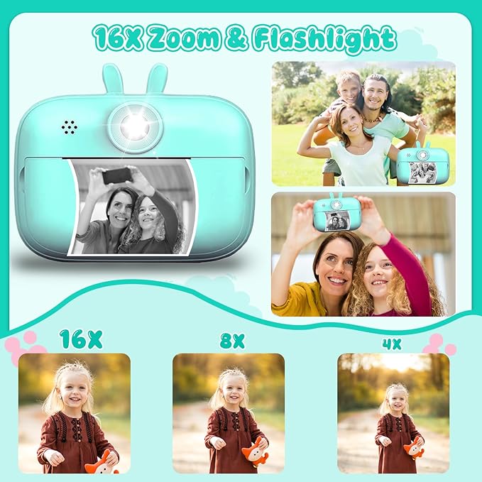 Instant Print Camera for Kids, Toddler Cameras Christmas Birthday Gifts for Boys Age 3-12, 1080P HD Digital Video Cameras for Toddler,Kids Portable Toy with 3 Rolls Photo Paper 32GB SD Card(Blue)