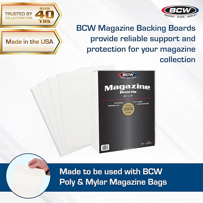 BCW Magazine Backing Boards 8.5" x 11" – 100 Pack | 24pt Acid-Free Boards for Comics, Fabric Storage, Crafts & Collectibles | Precision Cut for Archival Protection