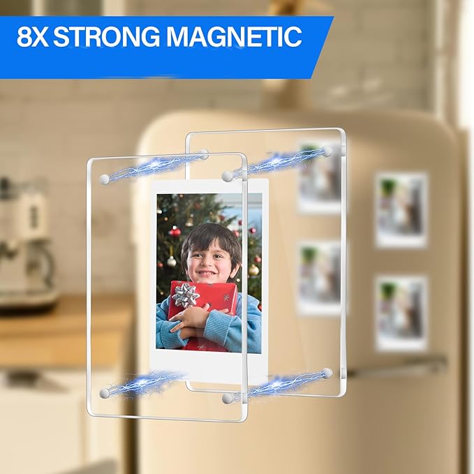 JUOIFIP 5 Pack Acrylic Polaroid Refrigerator Magnet Picture Frames, Clear Mini Frames for Instant Photos, 2.36 x 3.54 Inch Magnetic Instax Frame for Refrigerator Display