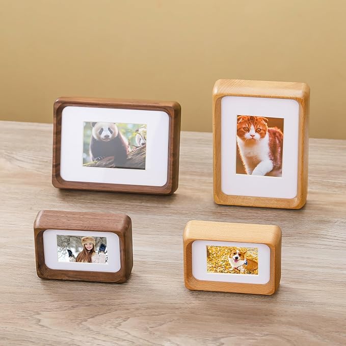 TEYCLZORE 3 inch Wood Small Picture Frames, Natural Beech Wooden Photo Frame, Desktop Cute Mini Small Photo Frame with Mat, Displays 1.2x2 Picture with Mat or 2x3 Without Mat for Tabletop Display
