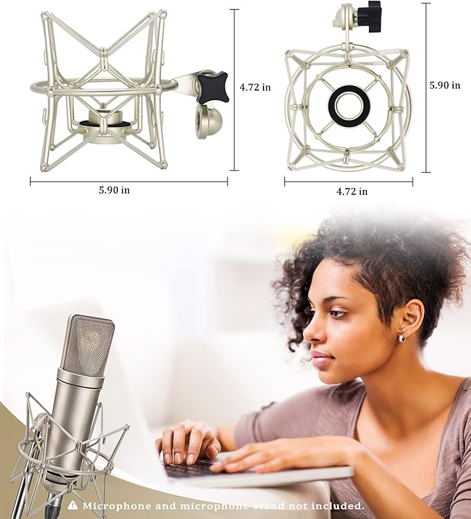 Microphone Shock Mount Anti-Vibration Mic Holder Spider Recording Mic Shockmount Stand Compatible with Neumann U87 Ai, U89 i and TLM 67 (Champagne)