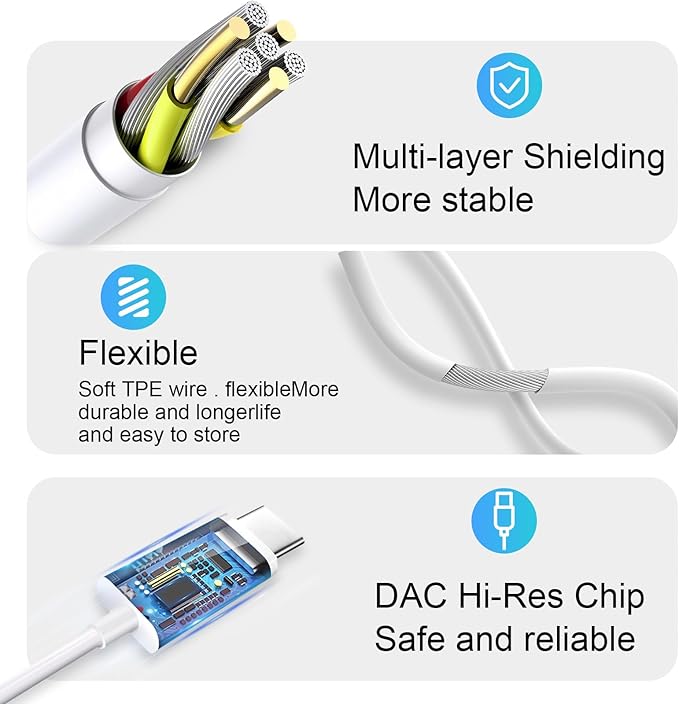 USB C Headphones 4 Pack，USB Type C Earbuds HiFi Stereo USB C Wired Earphones with Microphone Volume Control Compatible with Samsung Galaxy S23 S22 S21 Google Pixel 6 5 4XL/iPad Pro