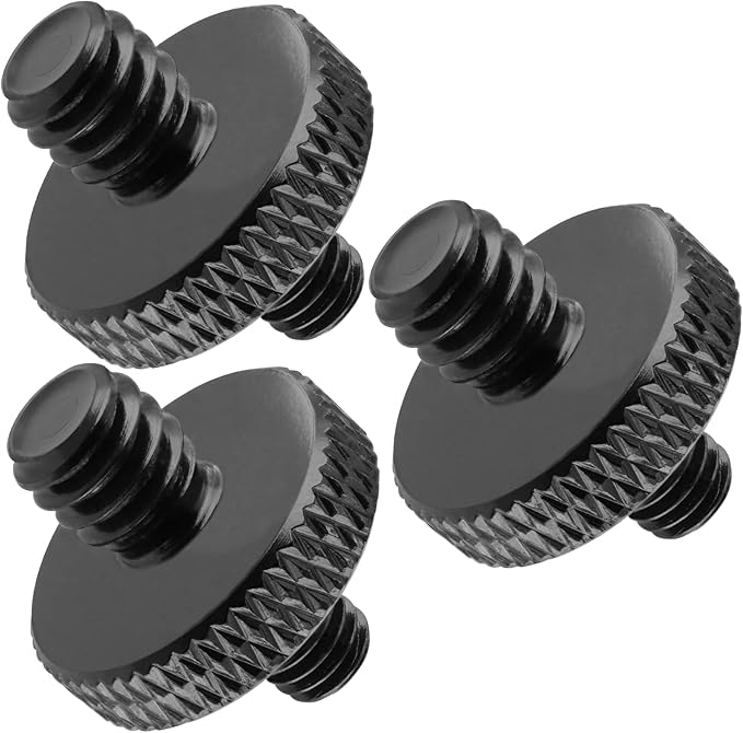 3-Piece 1/4" Male to M5 Male Aluminum Tripod Nut Connector, Black, for Cameras, Ball Heads, Monopods