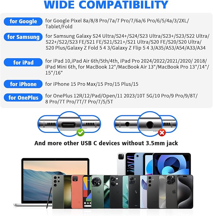 USB C Headphones for Samsung S25 Ultra S24 S23 Fe S22+, Type C Earphones with Microphone HiFi Stereo Volume Control Magnetic in Ear Wired Earbud for iPhone 17 Air 16 15 Pro Max Plus/Galaxy S26 Flip 7
