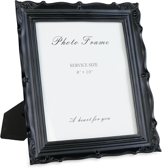 Cuspin Black 8x10 Picture Frame, Gothic Photo Frame Vintage Handmade Resin Frames with Carved Texture & Glass Front for Tabletop Display or Wall Hanging