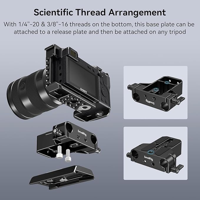 SMALLRIG Camera Base Plate Kit with 15mm LWS Rod Rail Clamp, 15mm Lens Support for Sony A6500 A6600 A6300, for Canon R5 R6, for Sony A7SIII / A7III, Both for Cameras & Cages - 4959