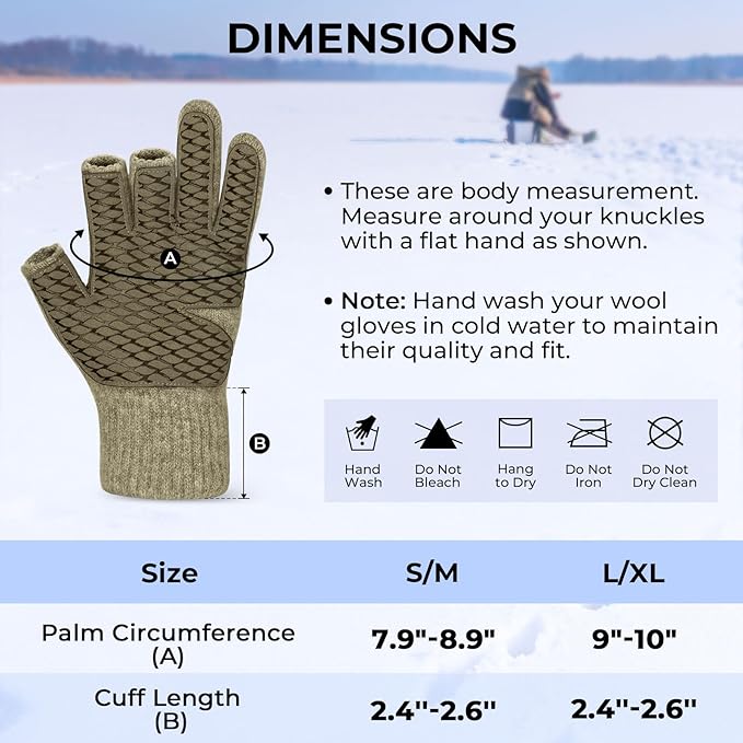 KastKing Bully Wooly 3-Cut Fingerless Wool Fishing Gloves, Cold Weather Warm Winter Gloves for Men & Women, Ice Fishing