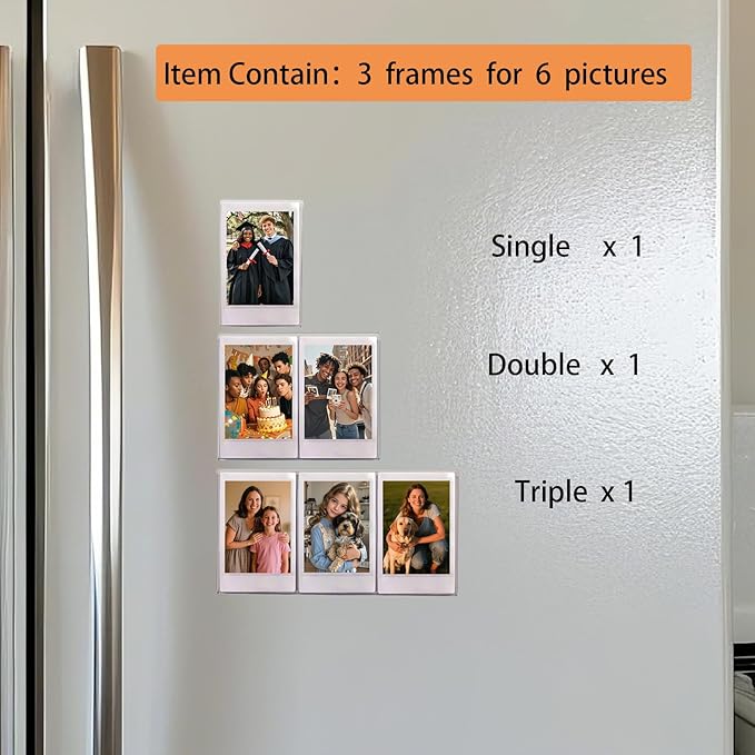 AG-UNICORN Magnetic 2x3 Picture Frames for Fujifilm Instax Mini Film, Cute Clear Acrylic Tiny Small 2 by 3 Inch Collage Photo Display Bulk Set for Refrigerator (For 6 pictures, Clear, 2X3)