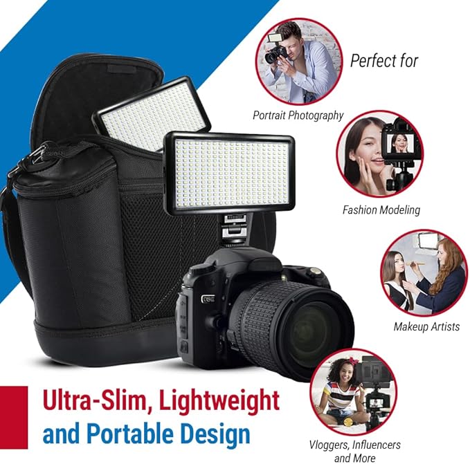 Vidpro LED-530 Photo and Video Light Kit - On Camera Panel LED Light - Adjustable and Dimmable 3200K-5600K Variable Color Light Fits Cameras w/Hot Shoe Includes Rechargeable Battery Diffuser
