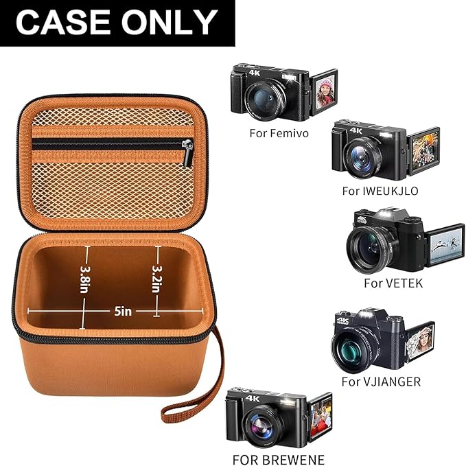 Vlogging Camera Case Compatible with for Duluvulu/for VJIANGER/for JGIPL/for TEBNGIHNM 4K Digital Cameras for Youtube. Vlog Camera Carrying Storage for Lens, Cable and Other Accessories - Brown