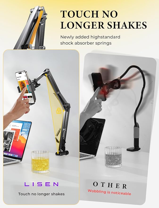 LISEN Gooseneck Phone Holder for Bed Desk [3rd Upgrade] Cell Phone Stand for Desk Bed Gaming Accessories,Gifts for Men Seniors Tech Magic Arm Mount for Recording Filming Laying Down Flexible Arm Clamp
