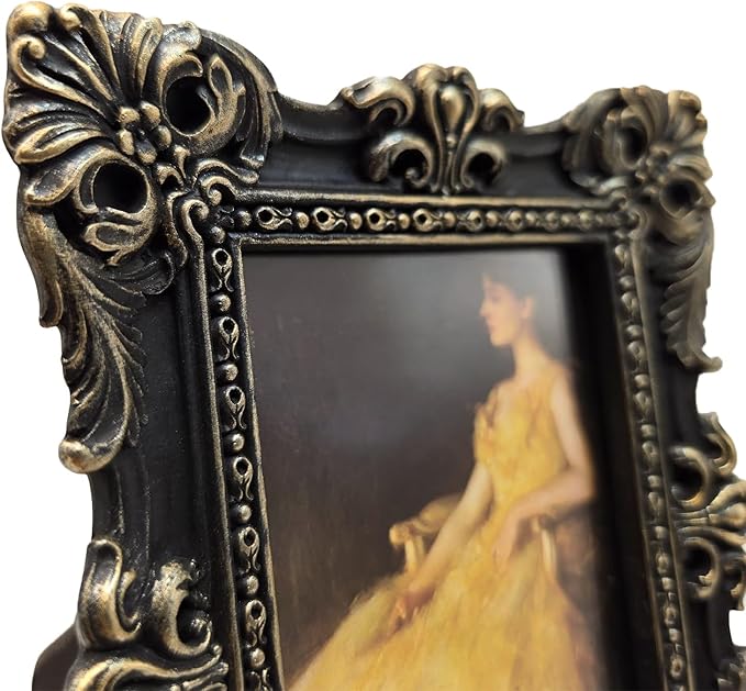 CISOO 2.5x3.5 Vintage Small Picture Frame, Antique Ornate Black and Gold Wallet Size Photo Frame for Table Top and Wall Display, Decorative Floral Design Retro Home Decor, Photo Gallery Art