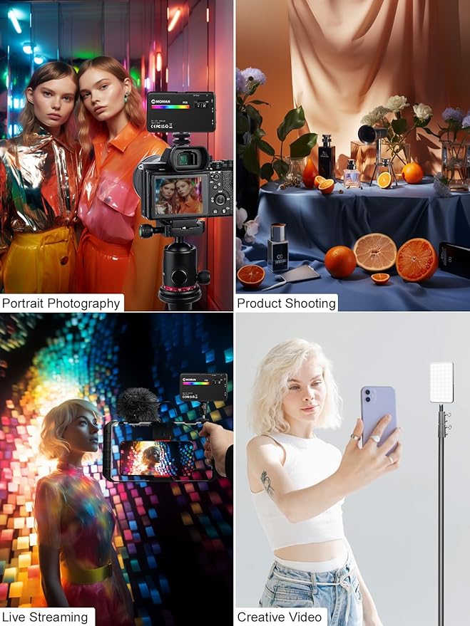 Moman LED Camera Light, RGB Video Lights for Photography, App Wireless Control, 2500-9000K, CRI 95+, Long Battery Life, Portable Lighting Panel with Cold Shoe, Fits for GoPro Sony Canon