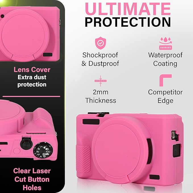 STSEETOP Camera Case for Canon PowerShot G7X Mark III - Protective Silicone DSLR Skin with Lens Cover, Detachable Cage, Shockproof, Dustproof (Rose)