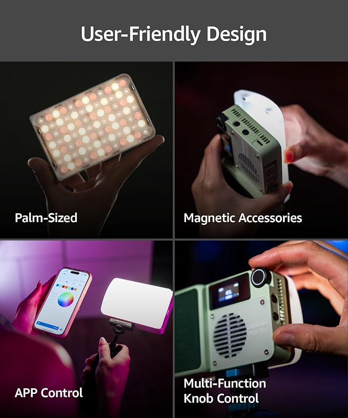 amaran Ace 25c Kit RGB Pocket LED Light,Boost Mode to 32W Mini On Camera Video Light,2300K~10000K Support Magnetic Attraction and App Control with Carrying Case,Mini Tripod,Grid (Green)