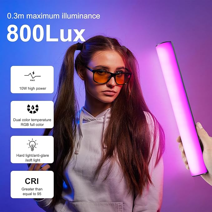 Magnetic Handheld Light Wand, 360° RGB LED Video Light Stick, Handheld Stick Light, 11.8" 3000mAh Rechargeable Battery, CRI>95 2500-9000K Dimmable Camera Tube Light for Studio Photography